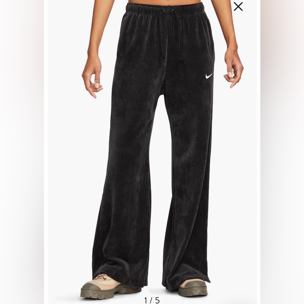 Nike Black Ribbed Velour Wide-Leg Track Pants